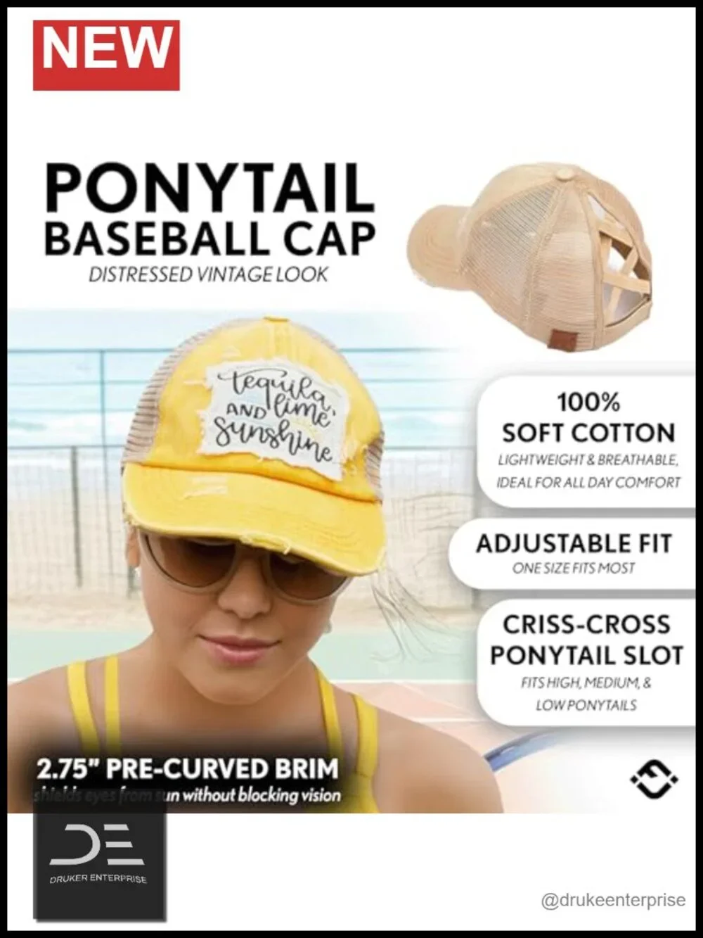 Ponytail Baseball Cap with Sayings - Criss Cross Back High Pony Adjustable Hat
